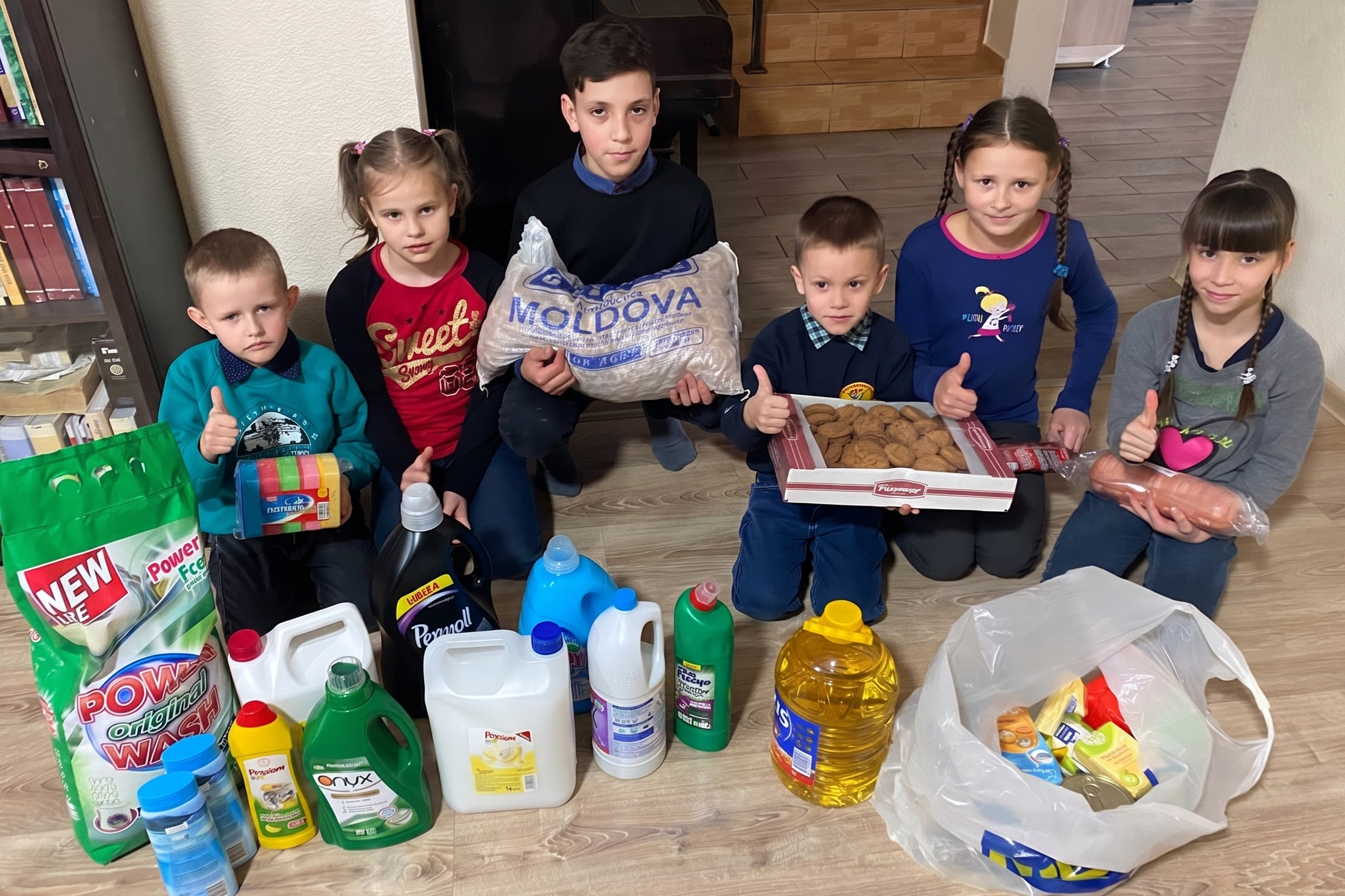 Children receiving groceries